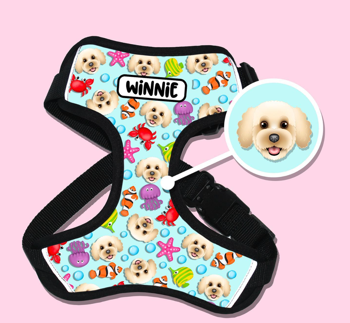 Dog harness with name customisation from Zoopeez