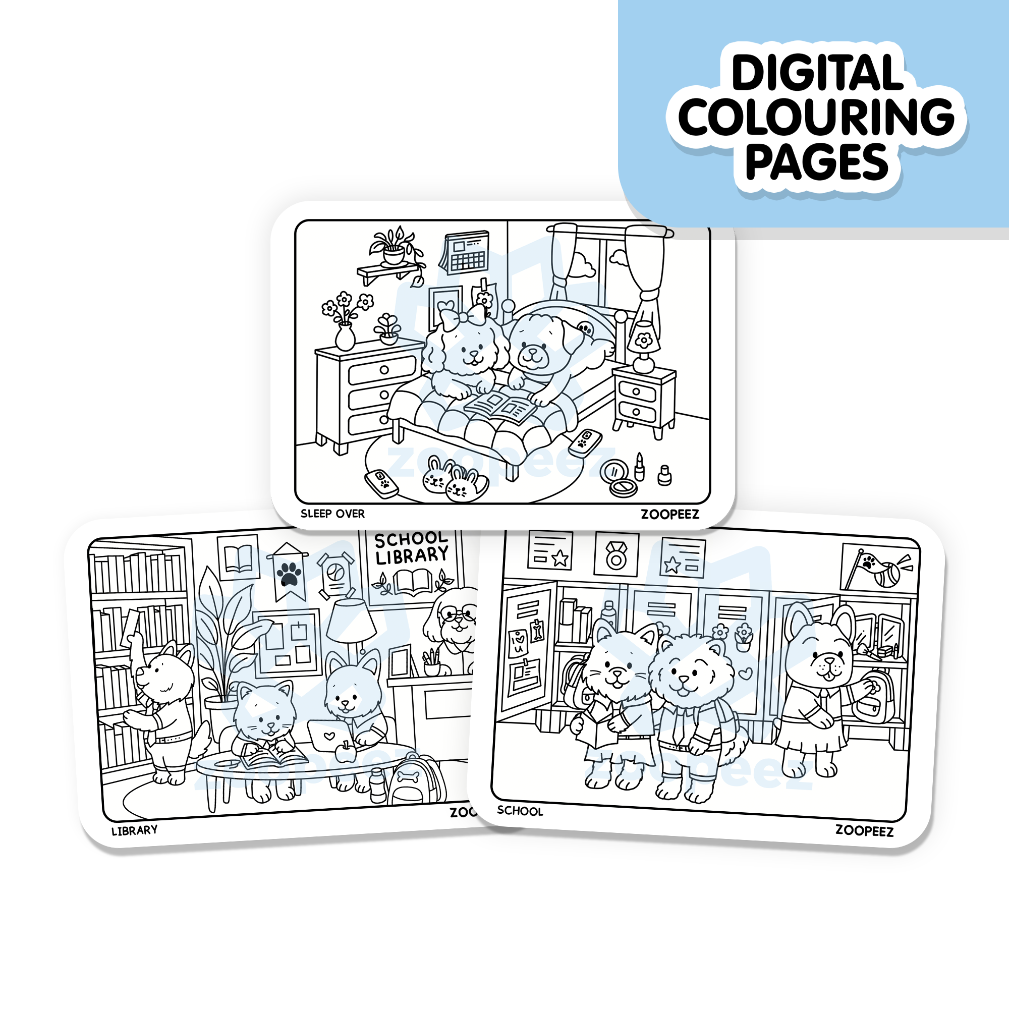 Digital Colouring Pages - Bark to School