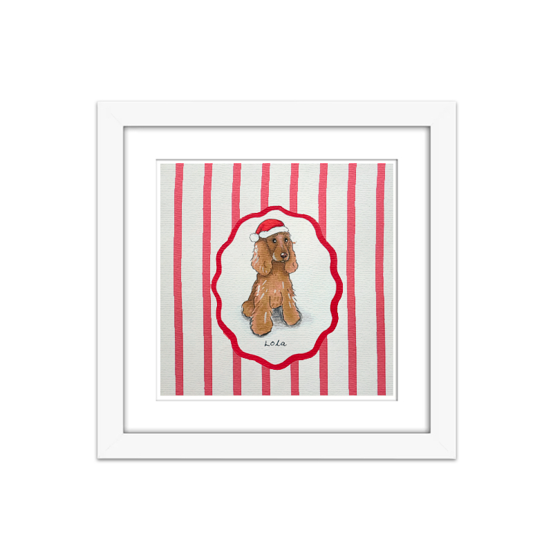 Framed Christmas Pet Portrait - Hand-drawn