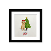 Framed Christmas Pet Portrait - Hand-drawn