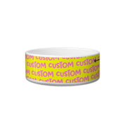 White bowl with 'CUSTOM' text in pink on a white background